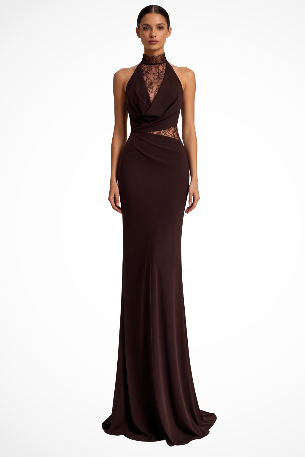 Mirabelle │ Women's Halter Neck Lace Panel Sleeveless Maxi Wedding Guest Dress