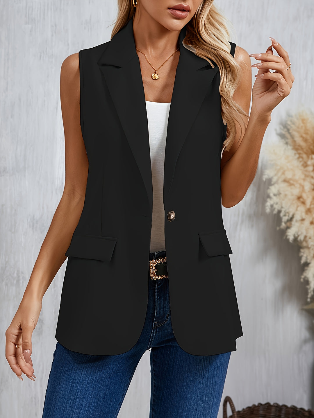 Beatrice │ Women's Sleeveless Longline Vest With Lapel Collar And Button Front
