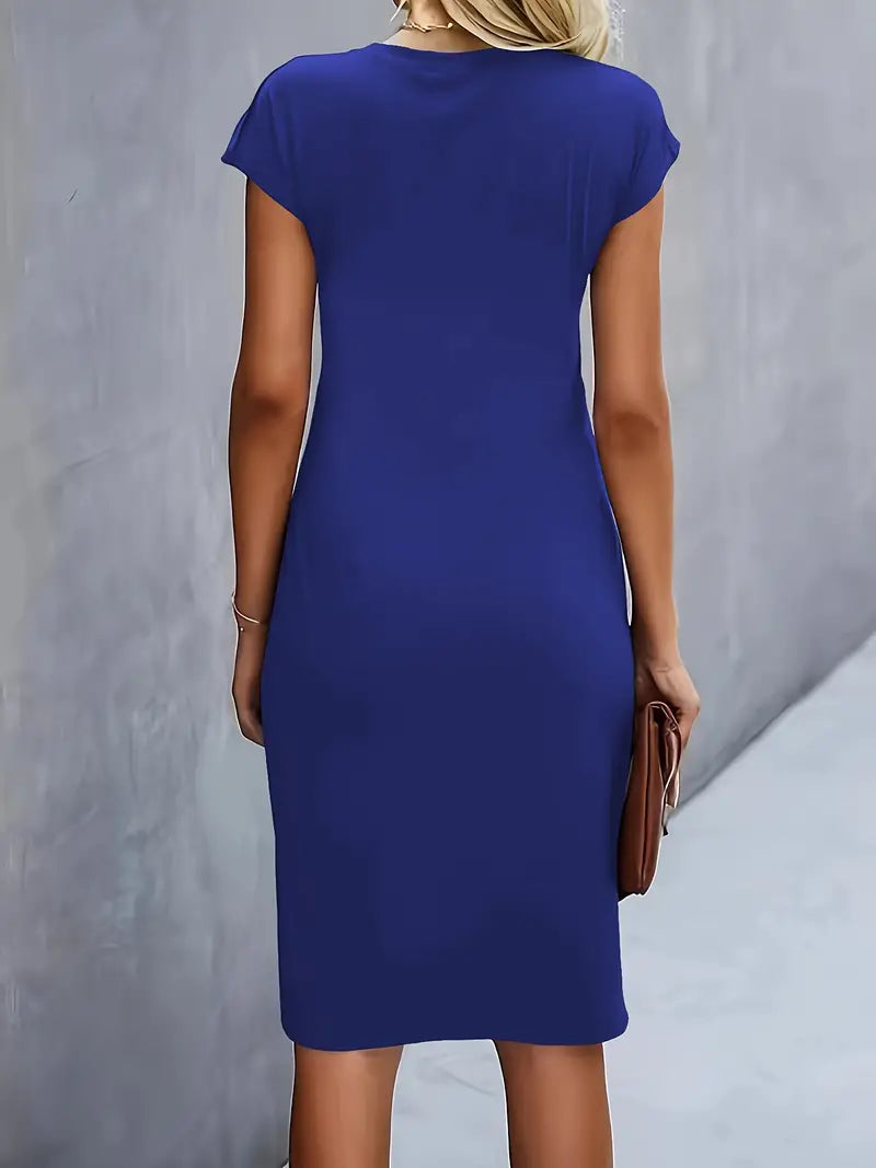 Verity │ Women's Short Sleeve Bodycon Midi Dress With Twisted Waist Detail