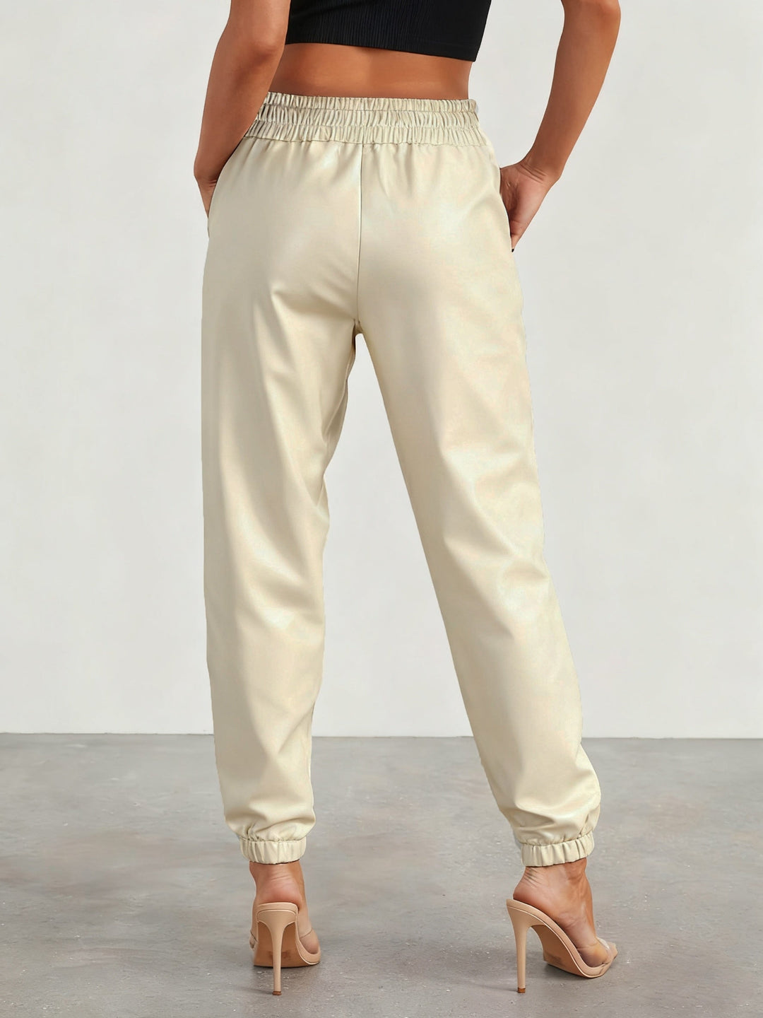 Martha │ Women's Leather-Look Tapered Trousers With Elasticated Waist And Cuffed Ankles