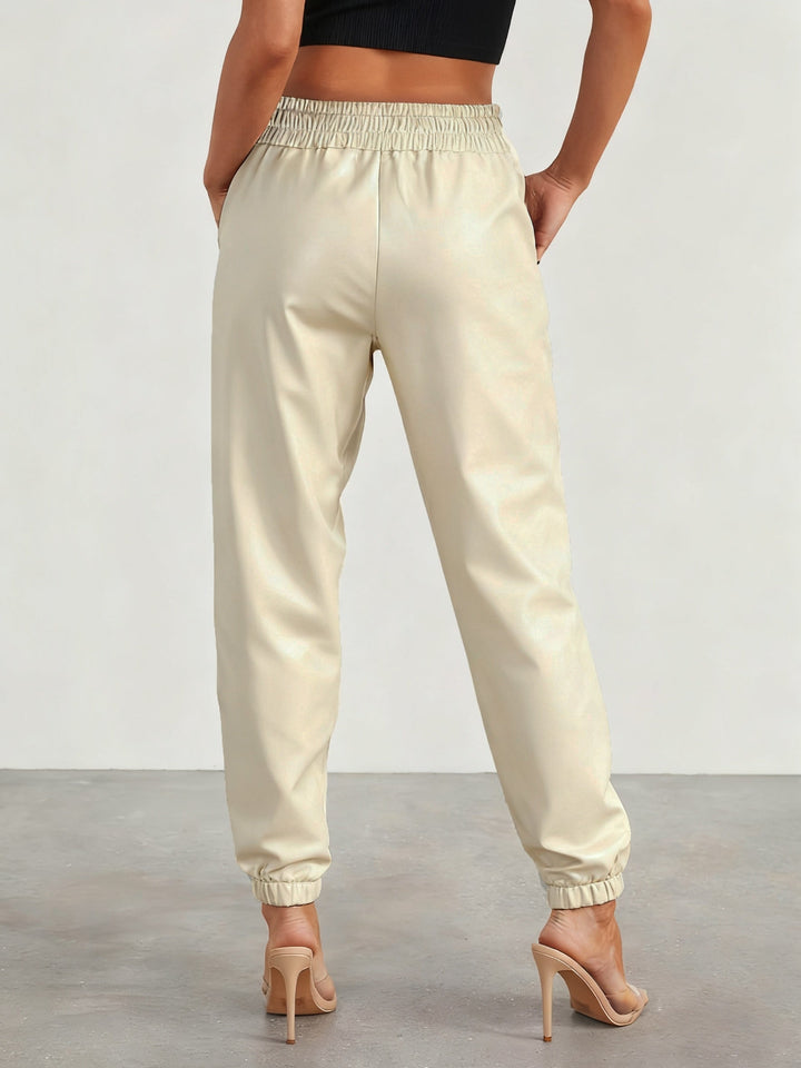 Martha │ Women's Leather-Look Tapered Trousers With Elasticated Waist And Cuffed Ankles