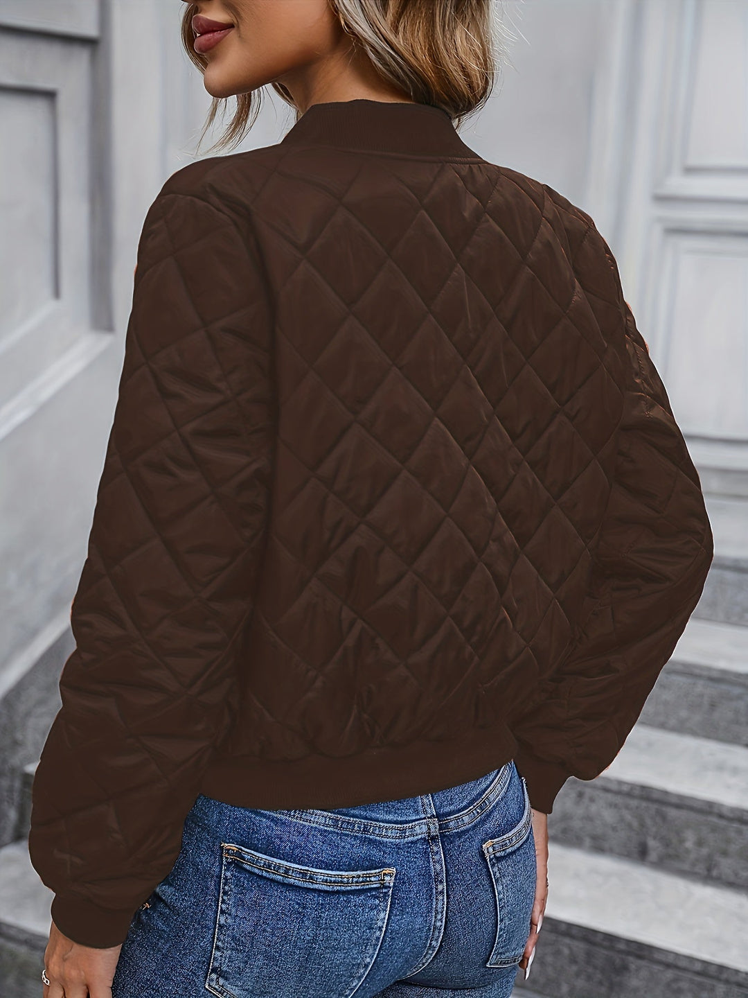 Lillian │ Women's Quilted Bomber Jacket With Zip Front And Round Neck