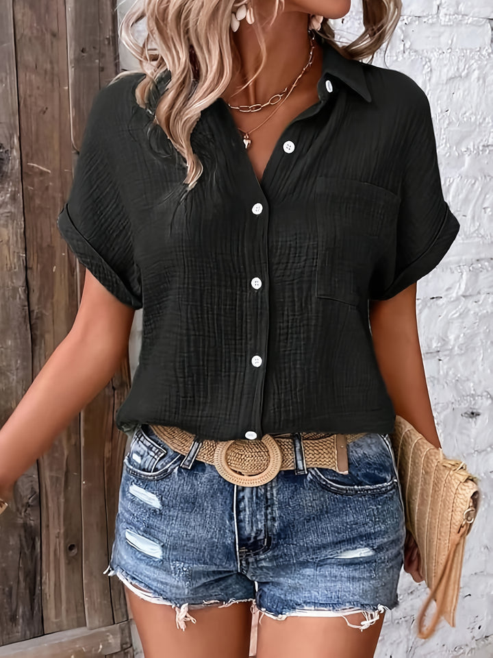 Leona │ Women's Short Sleeve Collared Button Front Shirt