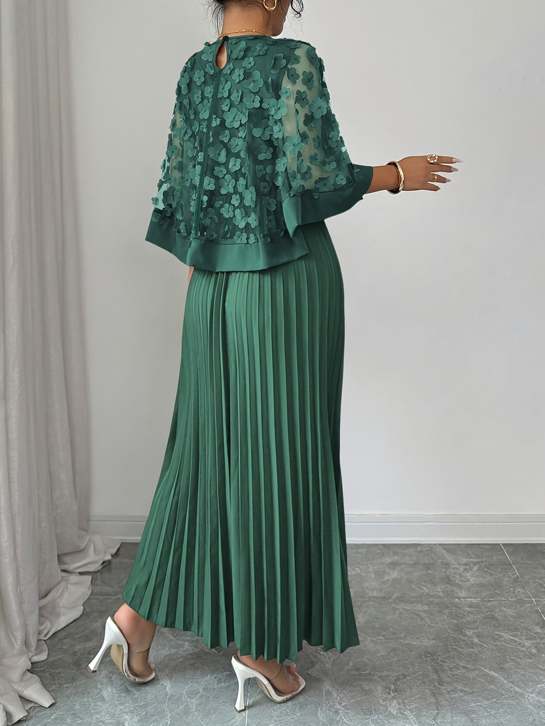 Beatrice │ Women's 3D Floral Appliqué Wedding Guest Maxi Dress With Pleated Skirt