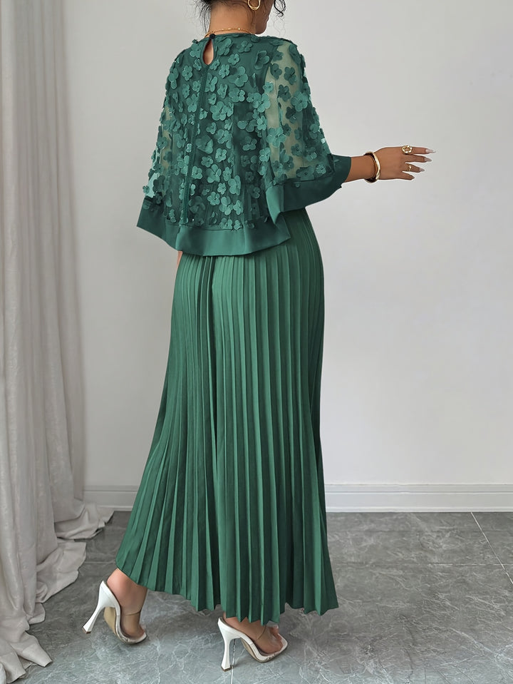 Beatrice │ Women's 3D Floral Appliqué Wedding Guest Maxi Dress With Pleated Skirt