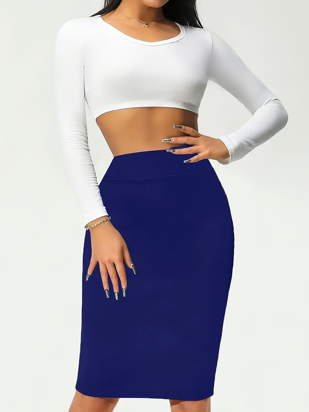 Olive | Women's High Waist Houndstooth Pencil Skirt