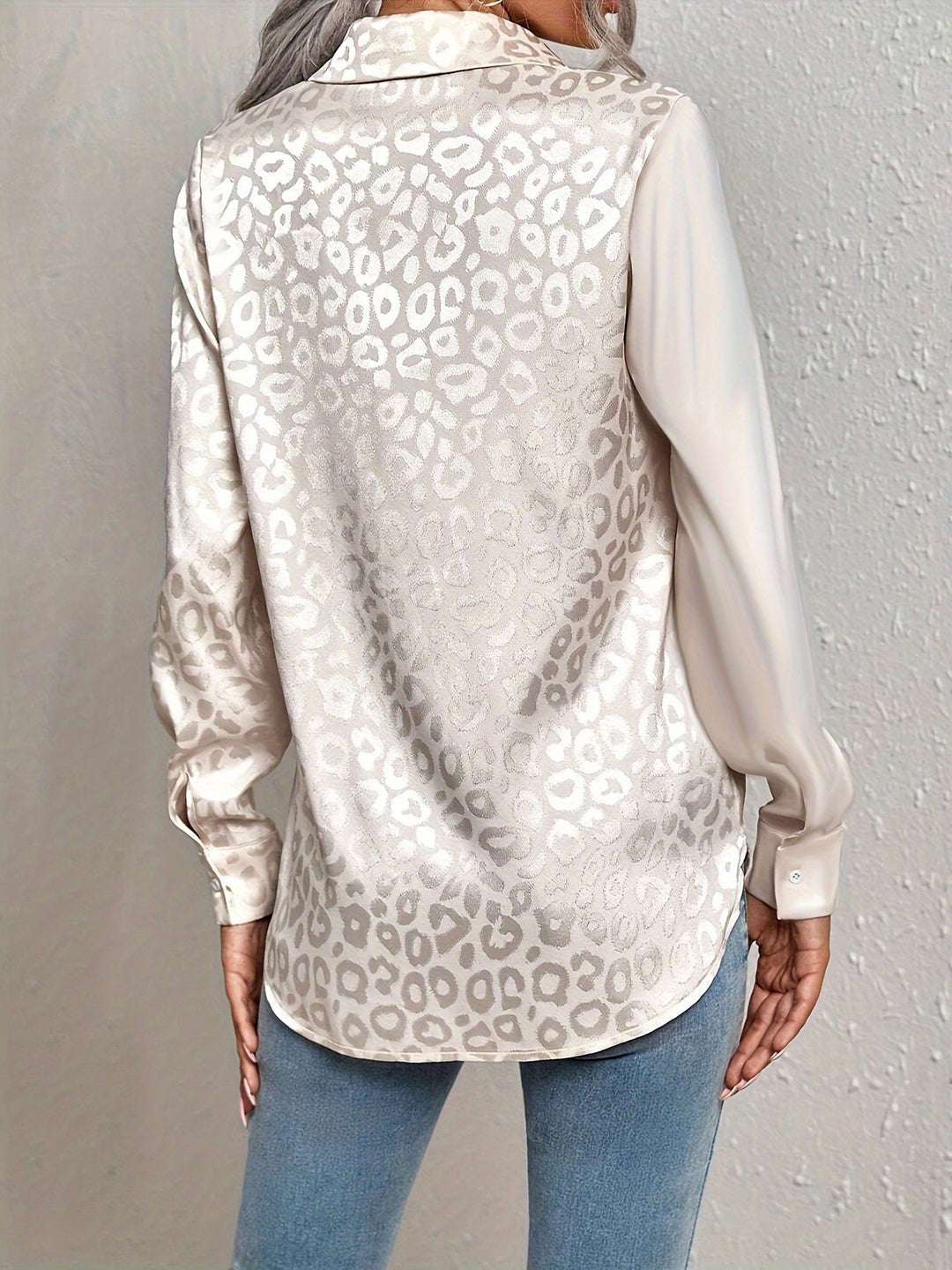 Vera │ Women's Satin Long Sleeve Blouse With Leopard Print