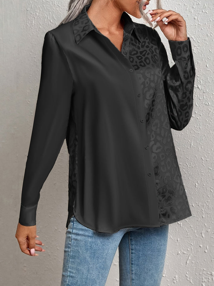Vera │ Women's Satin Long Sleeve Blouse With Leopard Print