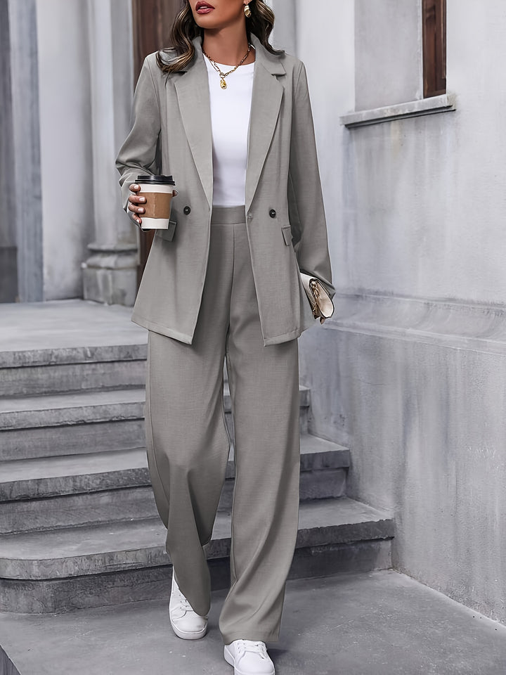Dora │ Women's Double Breasted Blazer And Wide Leg Trouser Suit Set