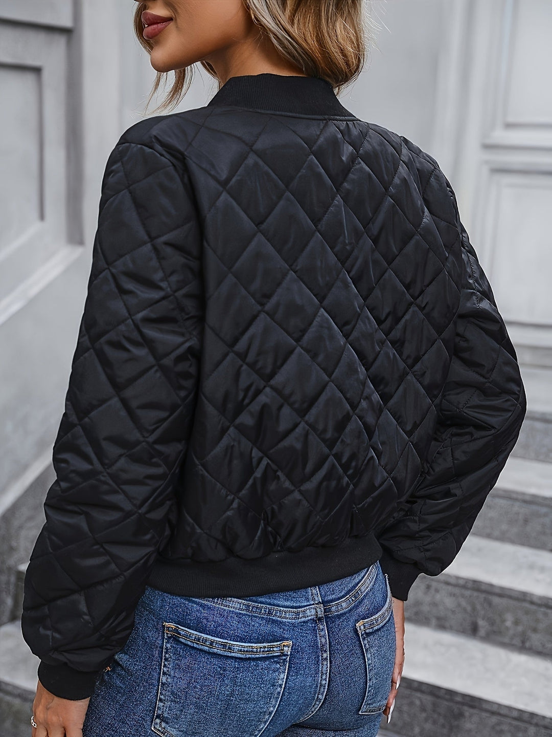 Lillian │ Women's Quilted Bomber Jacket With Zip Front And Round Neck