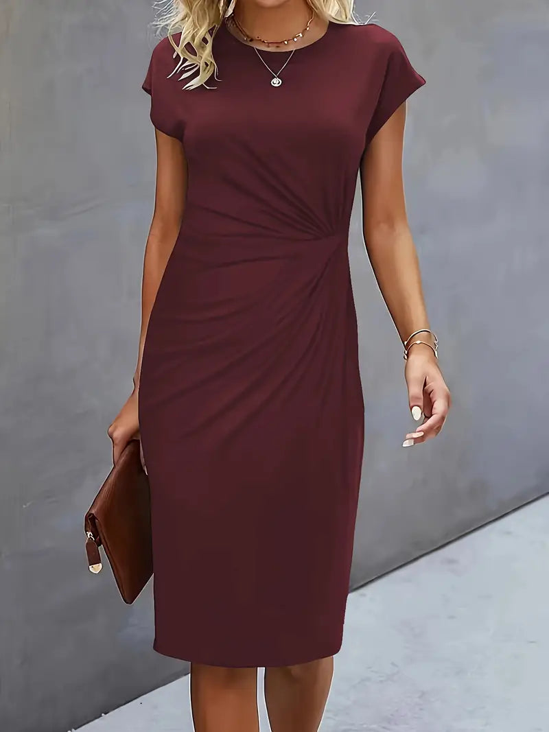 Verity │ Women's Short Sleeve Bodycon Midi Dress With Twisted Waist Detail