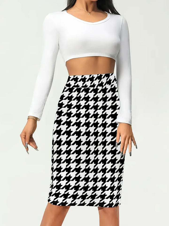 Olive | Women's High Waist Houndstooth Pencil Skirt