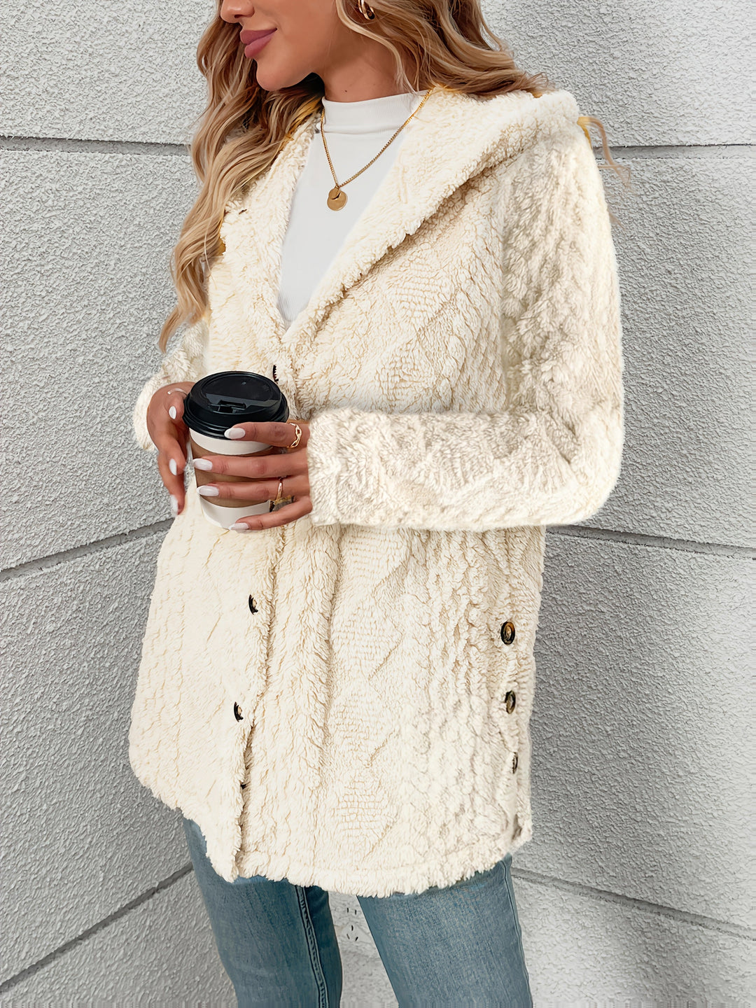 Nora │ Women's Hooded Wool-Blend Teddy Coat With Button Front
