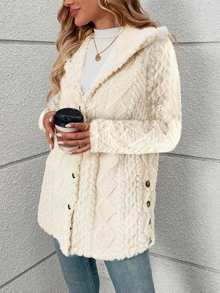 Nora │ Women's Hooded Wool-Blend Teddy Coat With Button Front