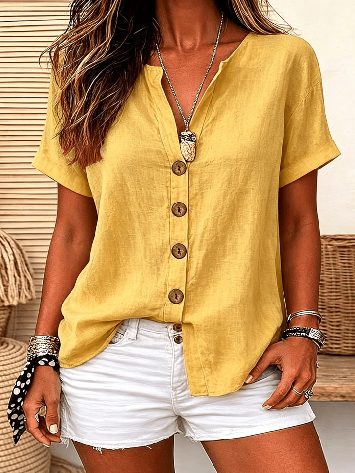 Tabitha │ Women's V-Neck Button Front Short Sleeve Top