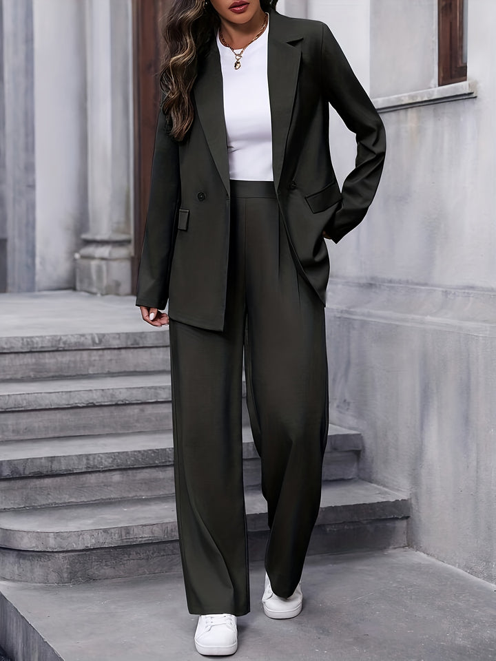 Dora │ Women's Double Breasted Blazer And Wide Leg Trouser Suit Set