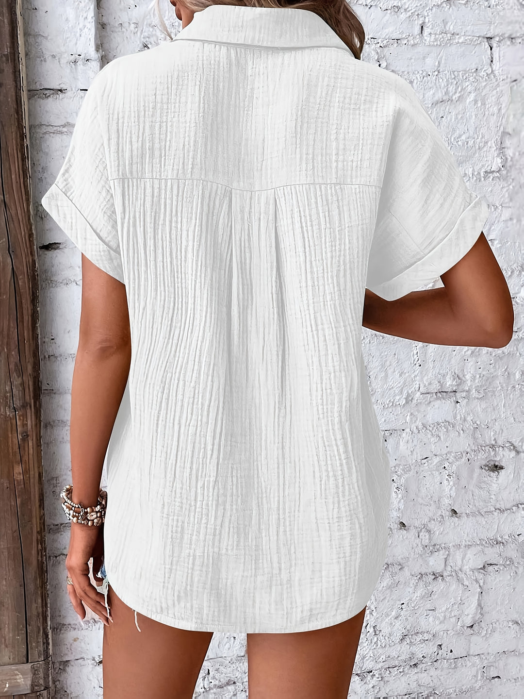 Leona │ Women's Short Sleeve Collared Button Front Shirt