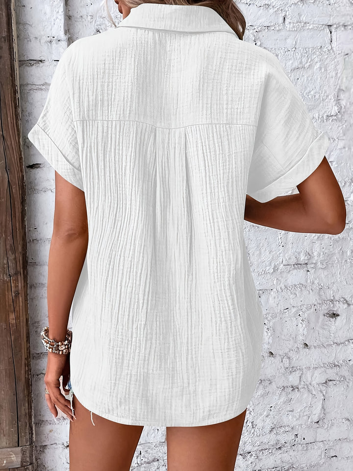 Leona │ Women's Short Sleeve Collared Button Front Shirt