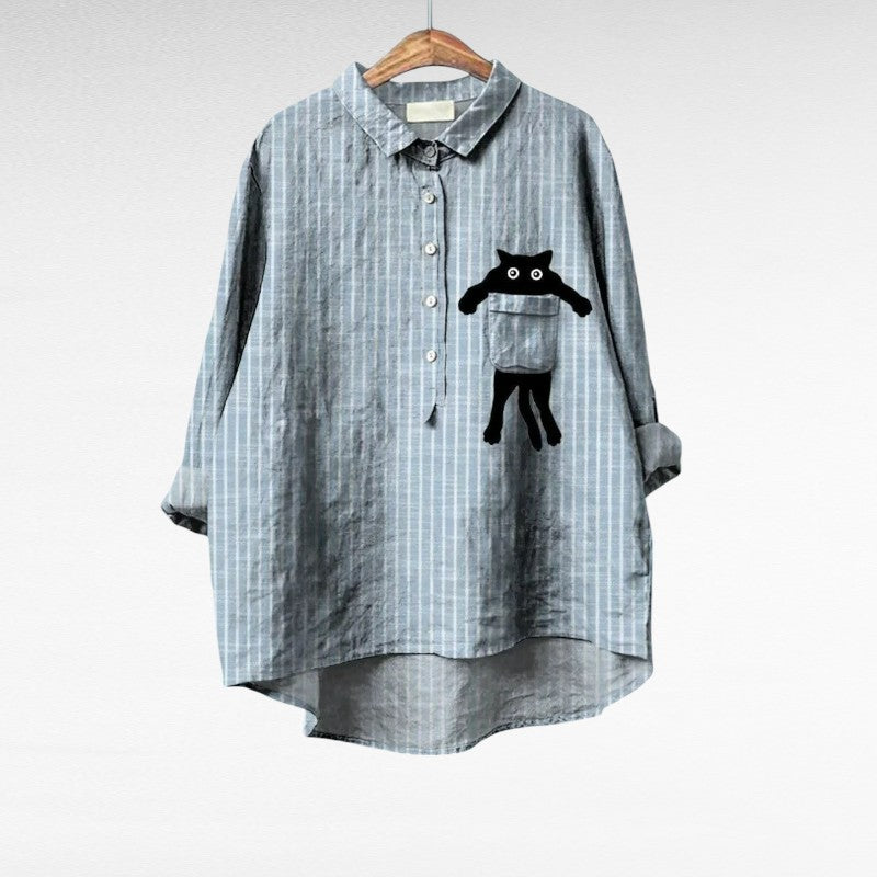 Alice │ Women's Stripe Print Button Front Collared Blouse