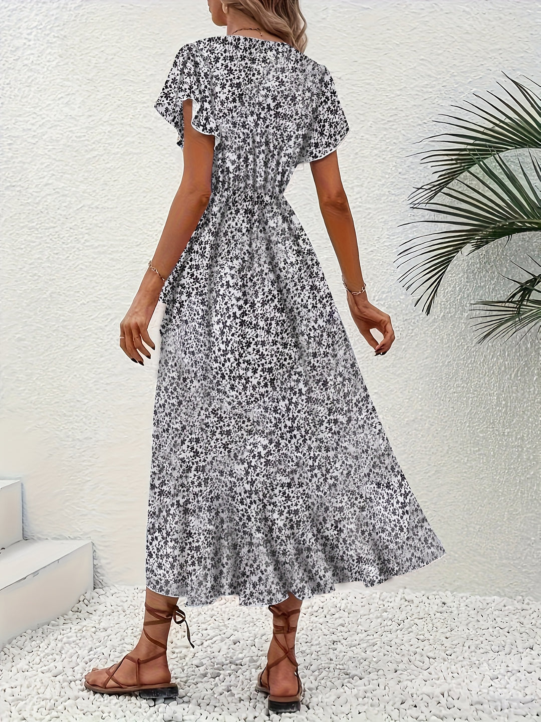Leona │ Women's V-Neck Flutter Sleeve Maxi Wrap Dress