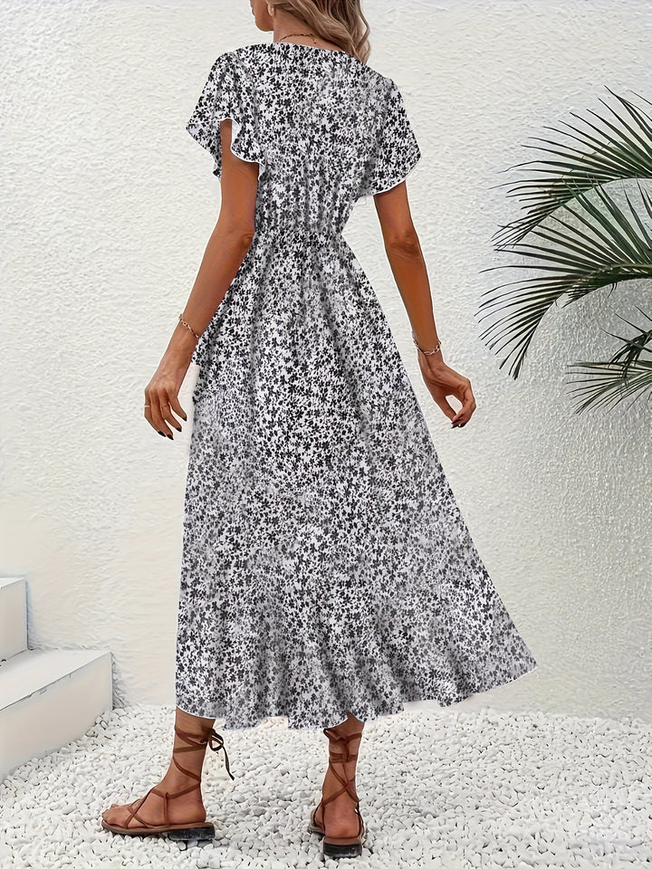 Leona │ Women's V-Neck Flutter Sleeve Maxi Wrap Dress