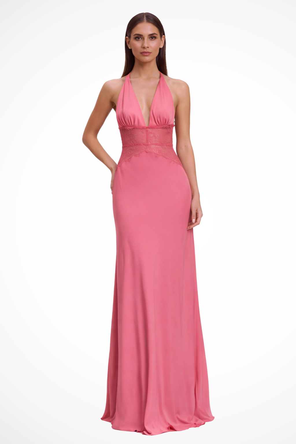 Seraphina │ Women's Halter Neck Backless Maxi Wedding Guest Dress With Lace Waist