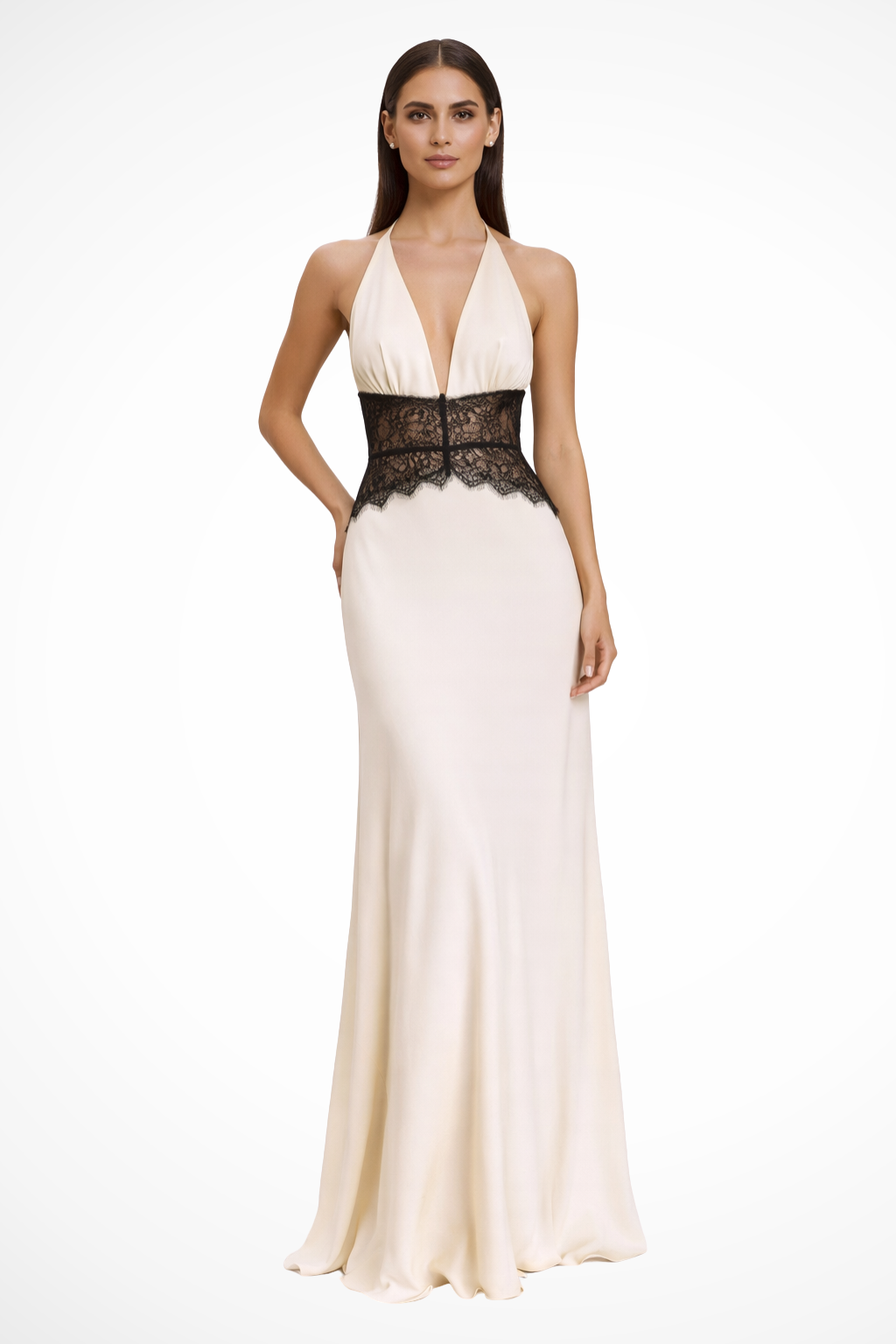 Seraphina │ Women's Halter Neck Backless Maxi Wedding Guest Dress With Lace Waist