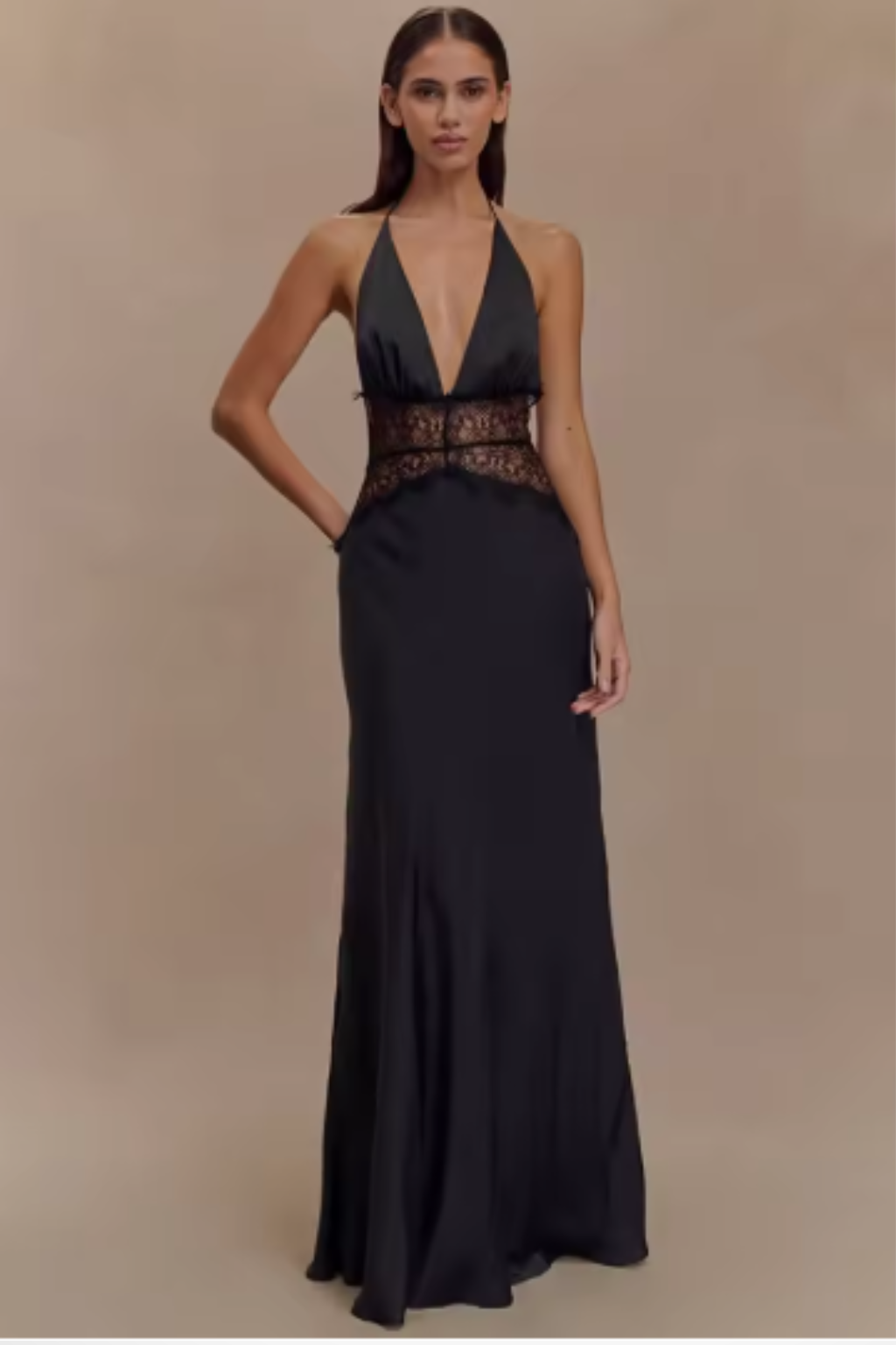 Seraphina │ Women's Halter Neck Backless Maxi Wedding Guest Dress With Lace Waist