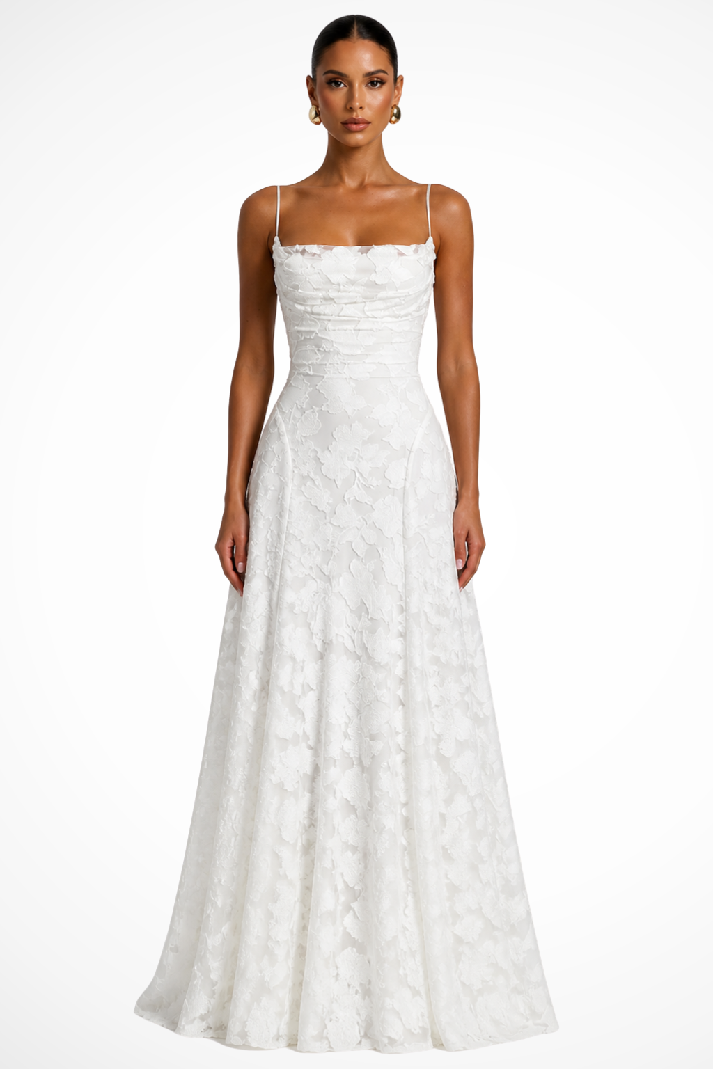 Arabella │ Women's Floral Brocade Maxi Wedding Guest Dress With Cami Straps