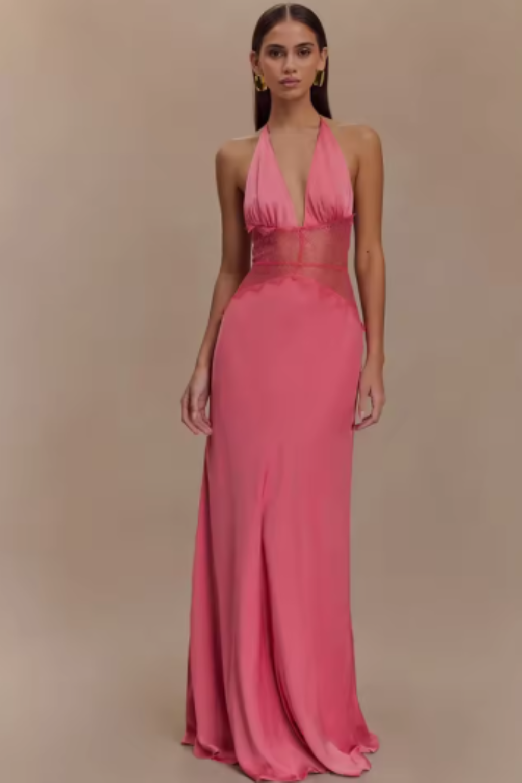 Seraphina │ Women's Halter Neck Backless Maxi Wedding Guest Dress With Lace Waist