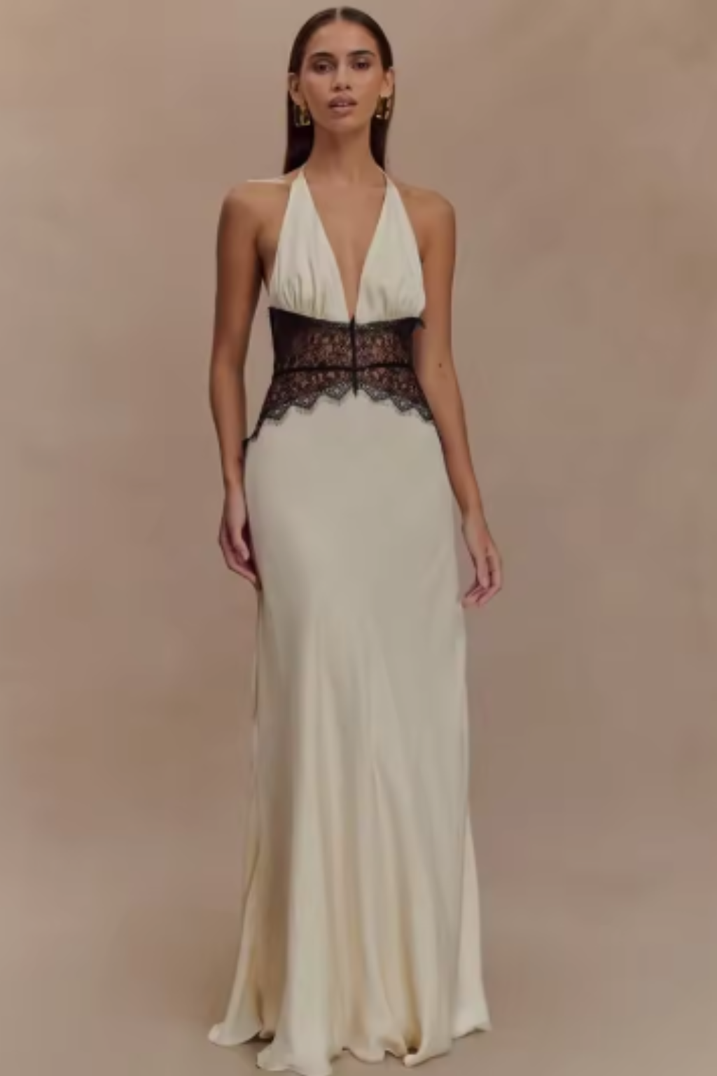 Seraphina │ Women's Halter Neck Backless Maxi Wedding Guest Dress With Lace Waist
