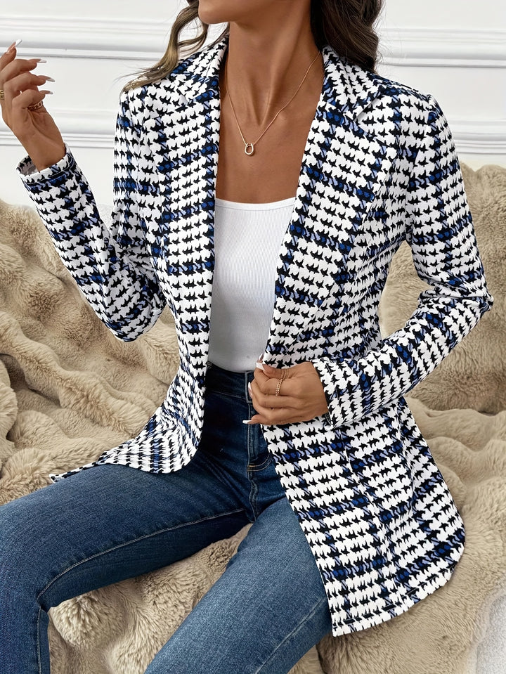 Matilda │ Women's Houndstooth Print Long-Sleeve Blazer