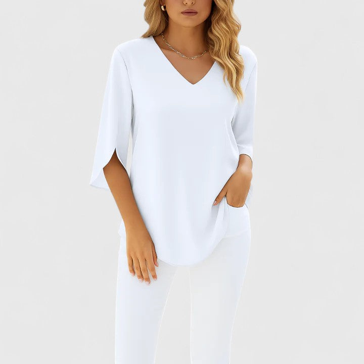 Georgia | Women's V-Neck Blouse With Split Sleeves
