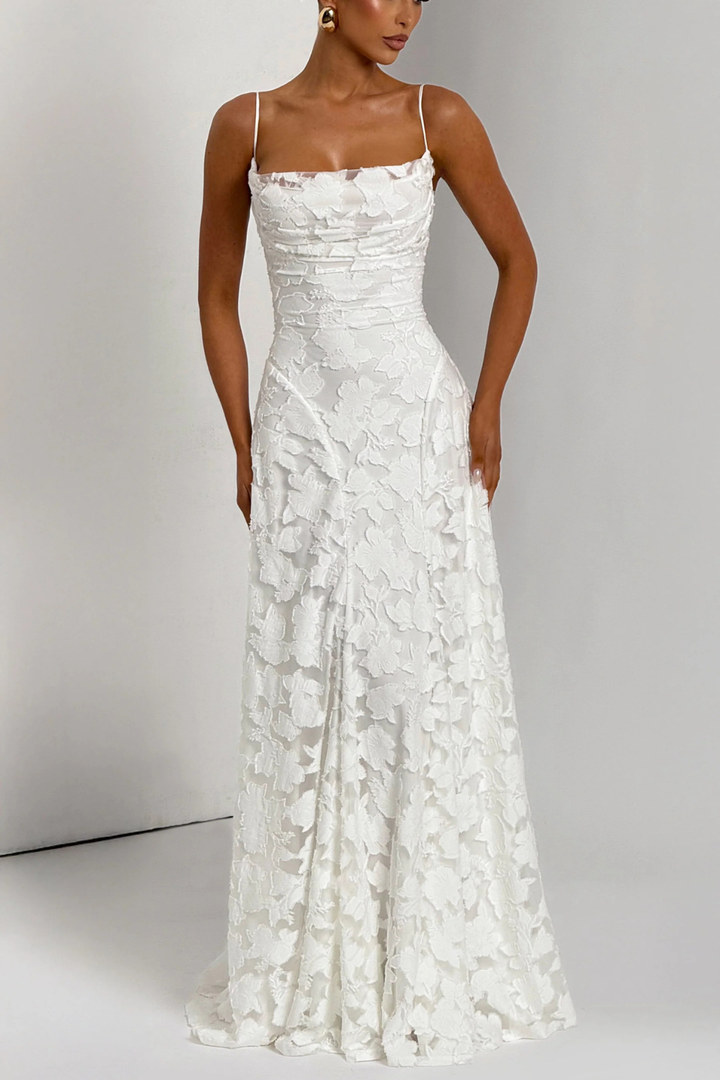 Arabella │ Women's Floral Brocade Maxi Wedding Guest Dress With Cami Straps