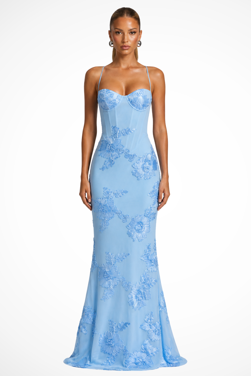 Evangeline │ Women's Floral Embroidered Corset Maxi Wedding Guest Dress With Cami Straps