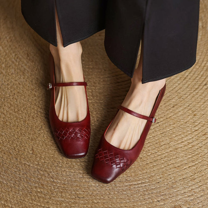 Selina │ Women's Square Toe Mary Jane Flat With Woven Upper