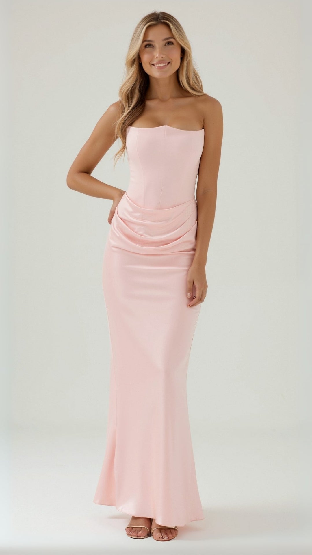 Isabella | Women's Strapless Ruched Corset Bodice Maxi Dress