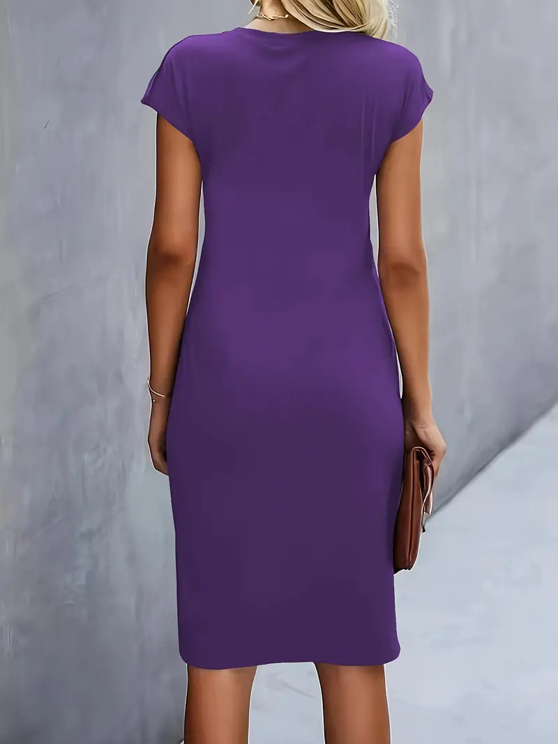 Verity │ Women's Short Sleeve Bodycon Midi Dress With Twisted Waist Detail