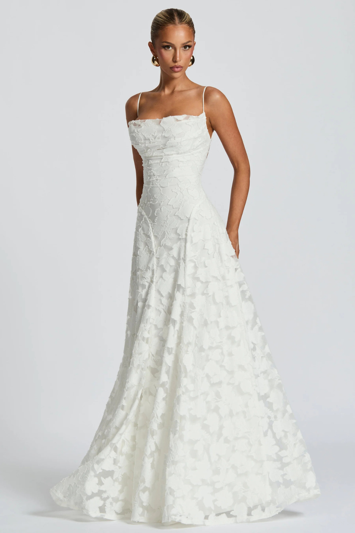Arabella │ Women's Floral Brocade Maxi Wedding Guest Dress With Cami Straps