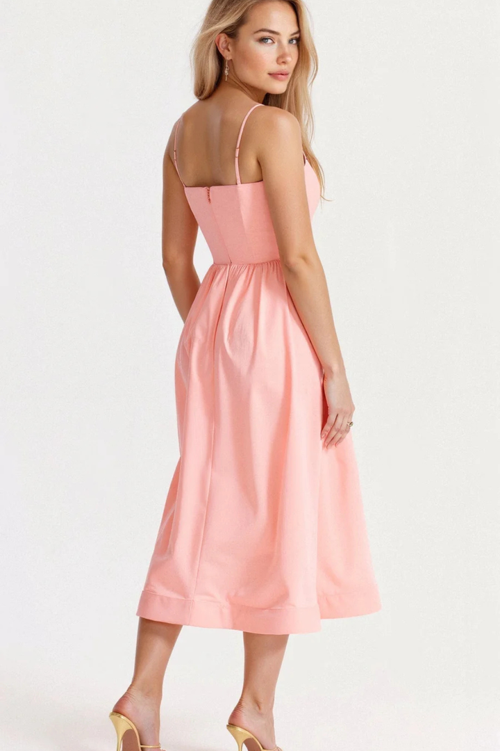 Rosalind │ Women's A-Line Midi Wedding Guest Dress With Structured Bodice