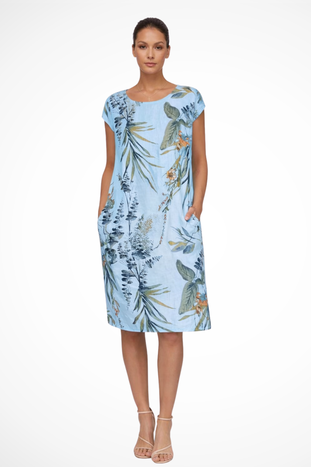 Wisteria │ Women's Botanical Print Relaxed Fit Midi Summer Dress With Side Pockets