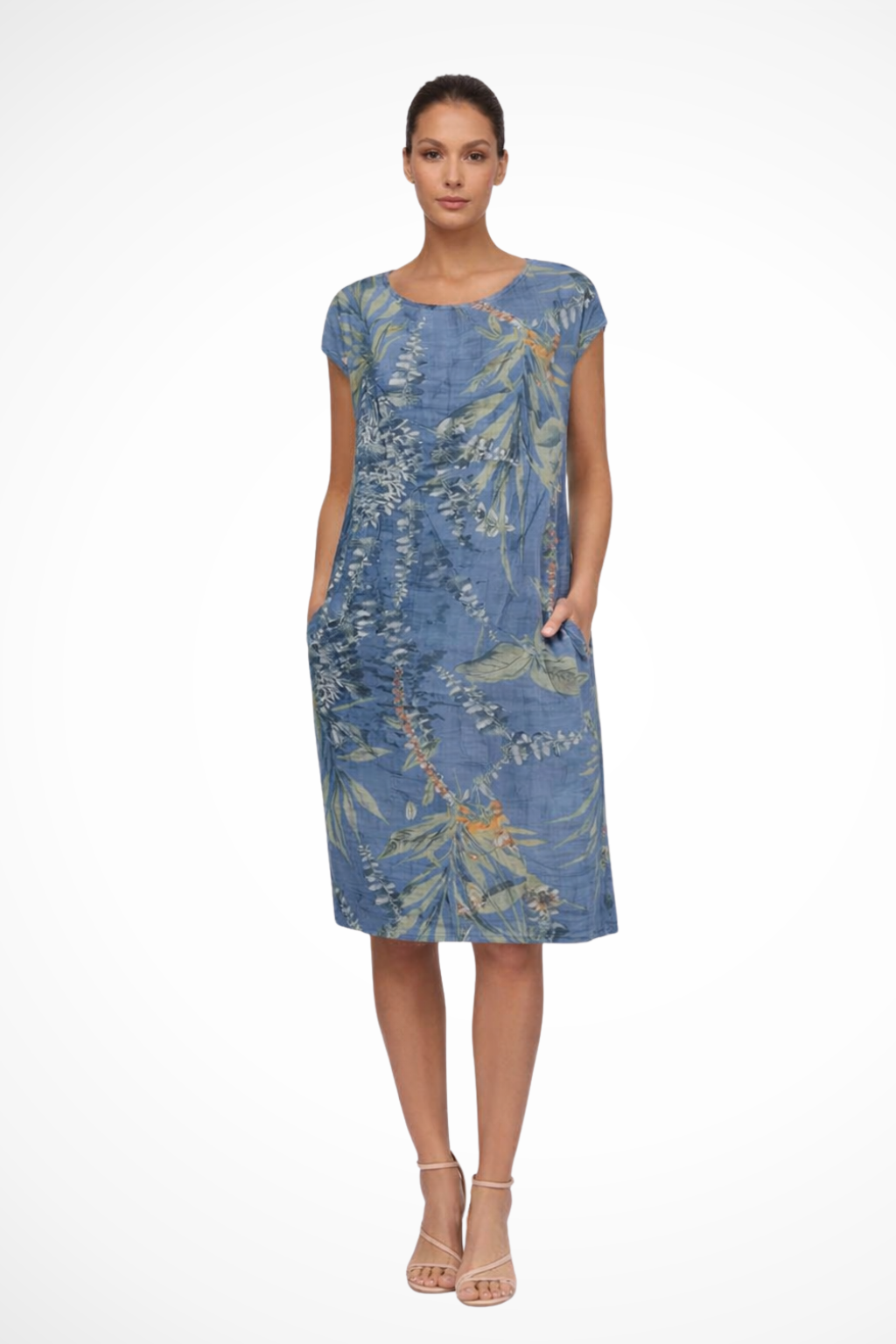 Wisteria │ Women's Botanical Print Relaxed Fit Midi Summer Dress With Side Pockets