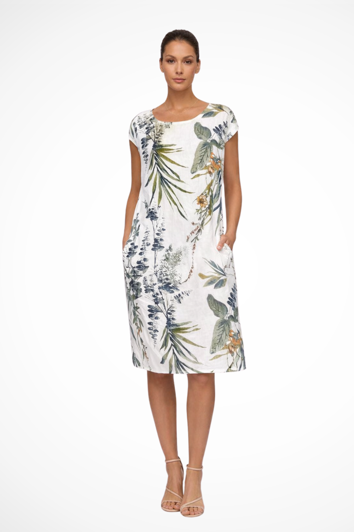 Wisteria │ Women's Botanical Print Relaxed Fit Midi Summer Dress With Side Pockets