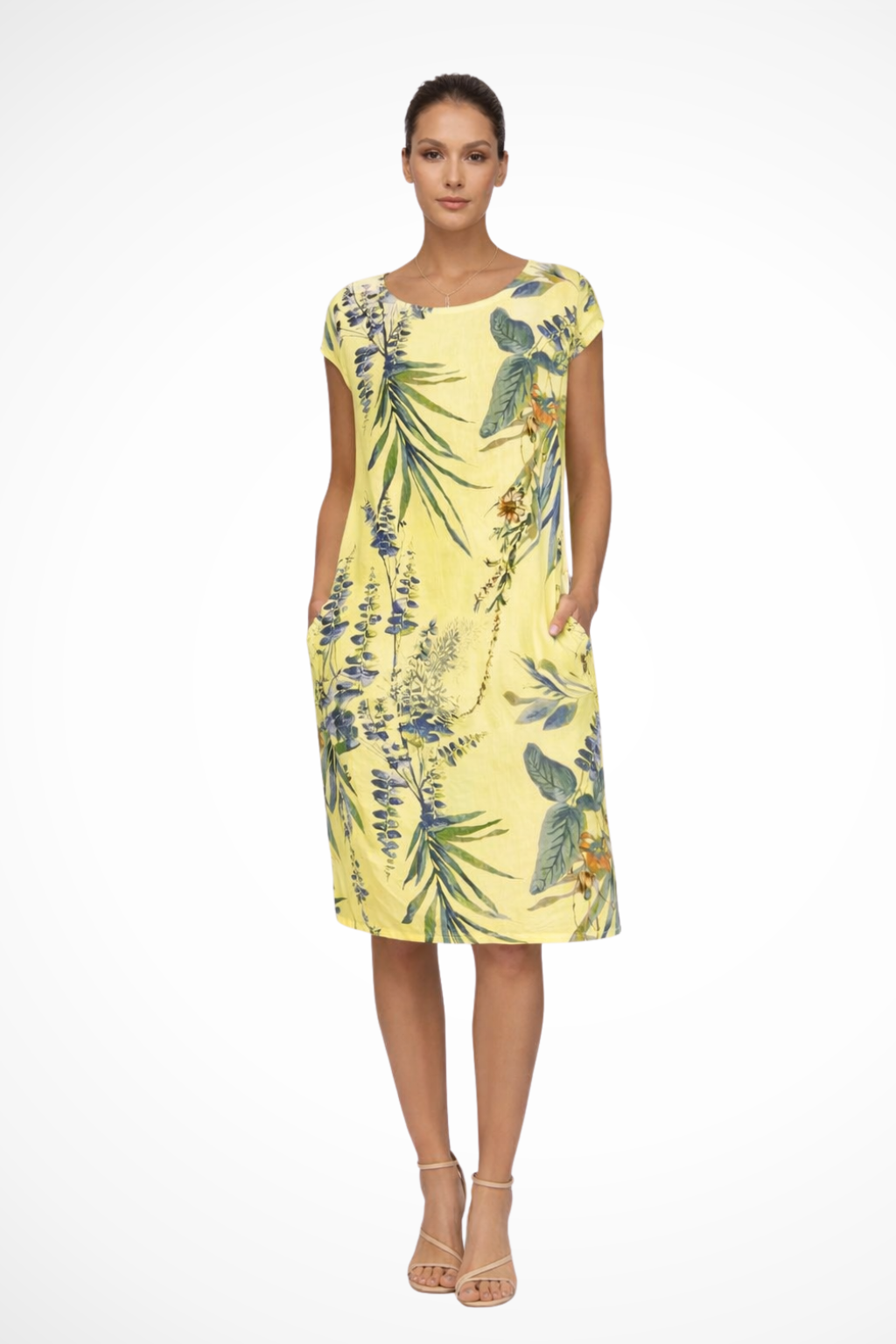 Wisteria │ Women's Botanical Print Relaxed Fit Midi Summer Dress With Side Pockets
