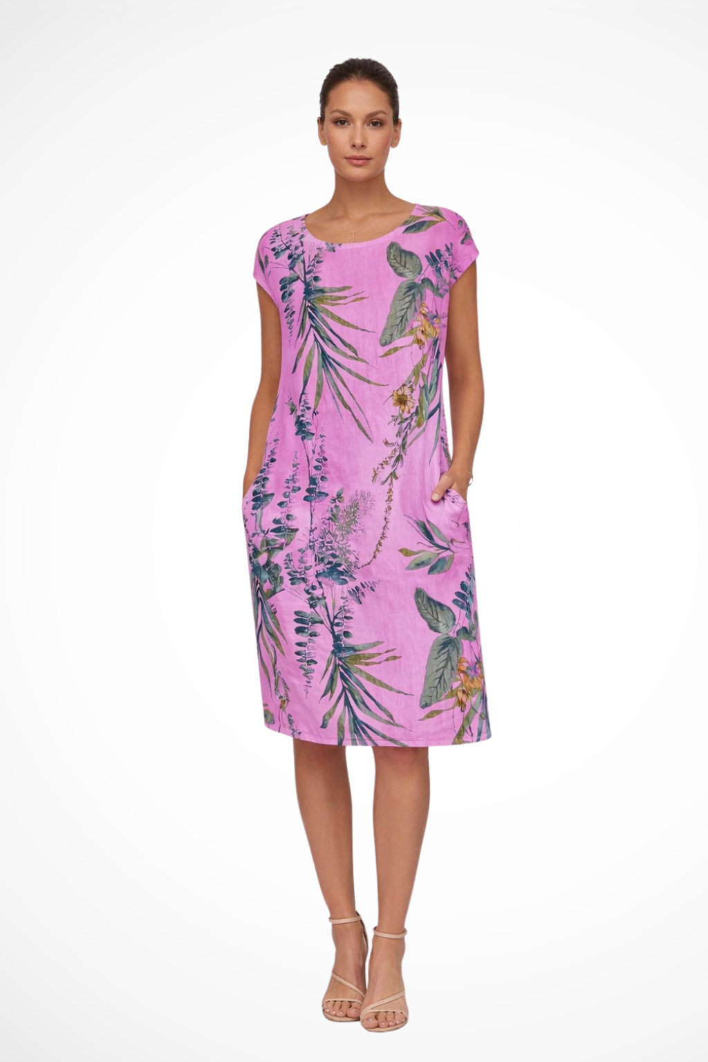 Wisteria │ Women's Botanical Print Relaxed Fit Midi Summer Dress With Side Pockets