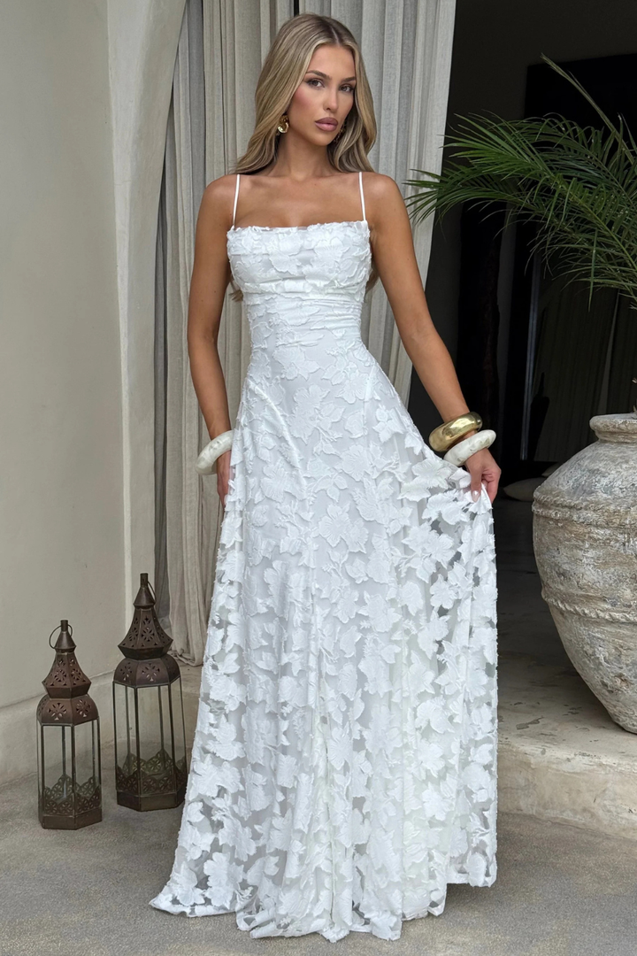 Arabella │ Women's Floral Brocade Maxi Wedding Guest Dress With Cami Straps