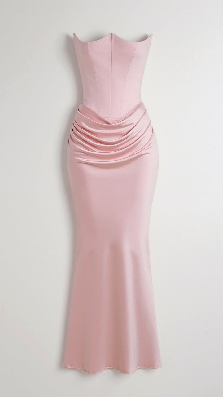 Isabella | Women's Strapless Ruched Corset Bodice Maxi Dress