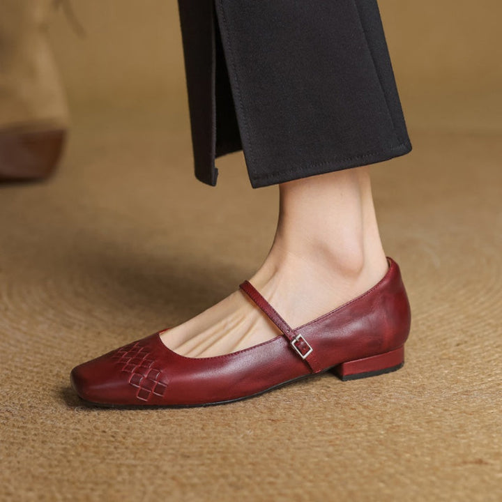 Selina │ Women's Square Toe Mary Jane Flat With Woven Upper