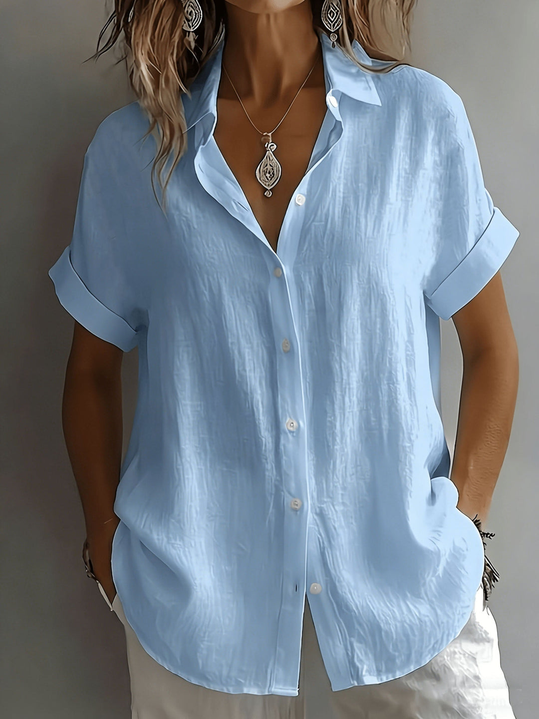 Willow | Women's Relaxed Fit Spread Collar Button-Up Short Sleeve Shirt