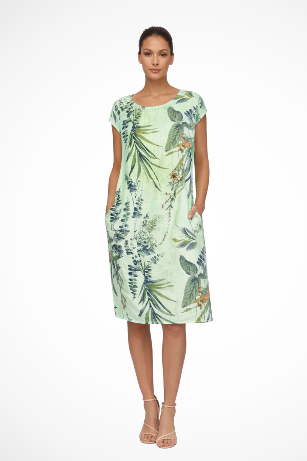 Wisteria │ Women's Botanical Print Relaxed Fit Midi Summer Dress With Side Pockets